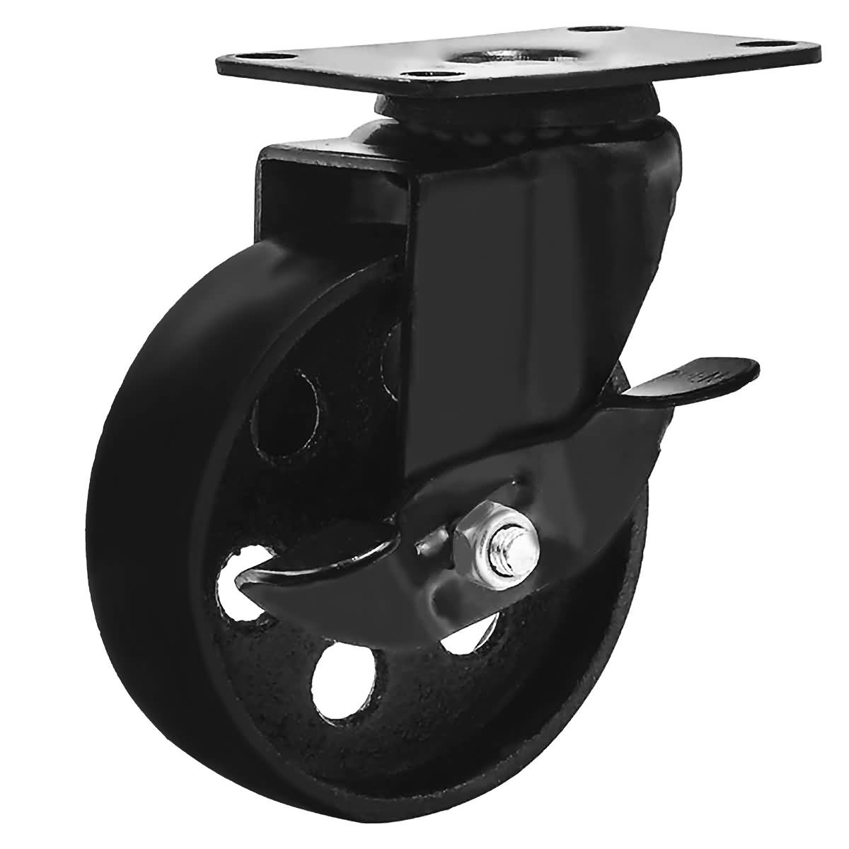 2 No Brake FactorDuty 4 All Black Metal Swivel Plate Caster Wheels Heavy Duty High-Gauge Steel 