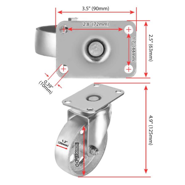 4 Inch All Grey Metal Swivel Wheel No Brake