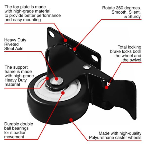 3 inch All Black PU Swivel Caster With Brake