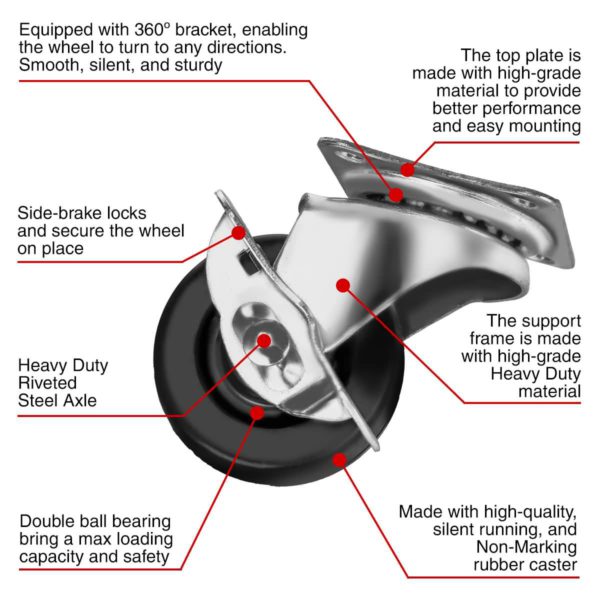 2 Inch Hard Rubber Base Swivel Caster Wheels With Brake