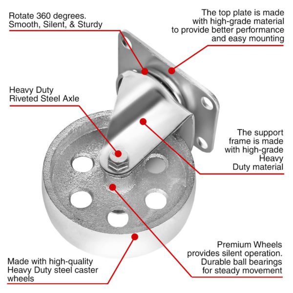 4 Inch All Grey Metal Swivel Wheel No Brake