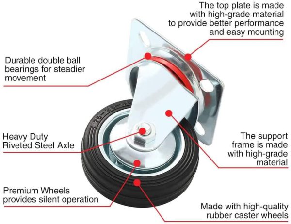 3 Inch Rubber Base Swivel Caster Wheels No Brake