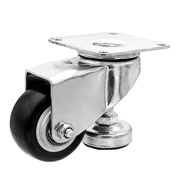 2 Inch Leveling Caster Wheels - Swivel Black Polyurethane Wheels with Adjustable Leveling Foot