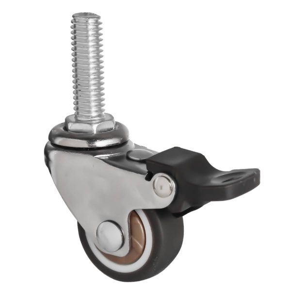 1.25 Inch Brown Hard Rubber 1.1″ Tall Threaded Stem Swivel Caster With Brake