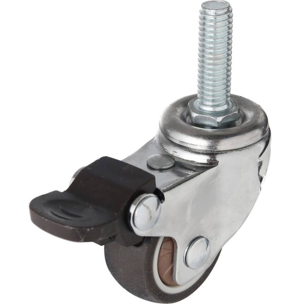 1.5 Inch Brown Hard Rubber 1.1″ Tall Threaded Stem Swivel Caster With Brake