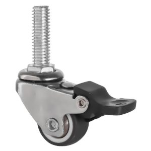 1 Inch Grey Hard Rubber 1.1″ Tall Threaded Stem Swivel Caster With Brake