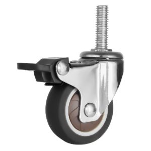 2 Inch Brown Hard Rubber 1.1″ Tall Threaded Stem Swivel Caster With Brake