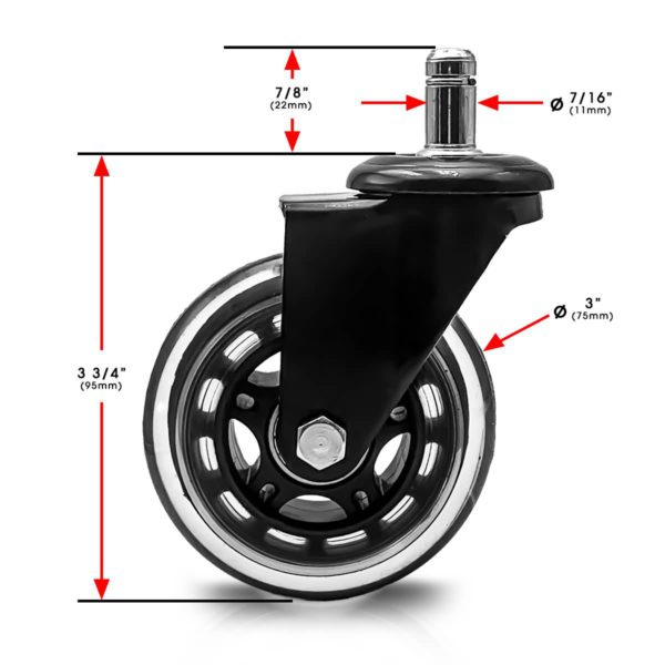 3 Inch Black Plastic Swivel Chair Caster Wheel No Brake