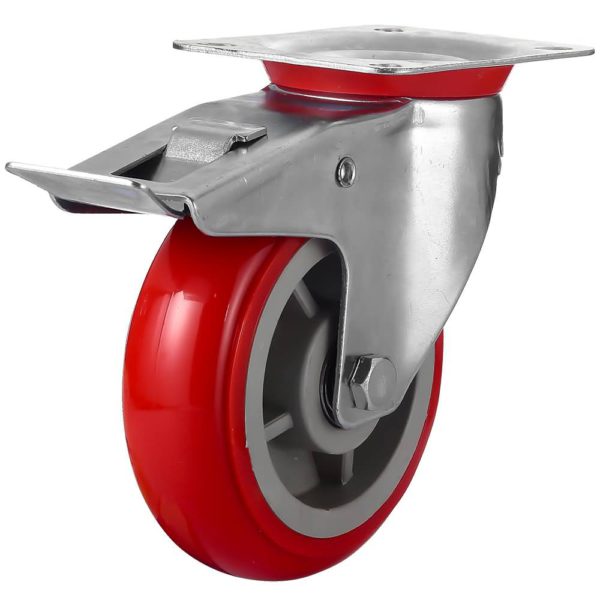 6 inch Red PU Swivel Caster With Brake