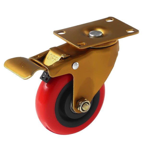 4 inch Antique Copper Red PU Swivel Caster With Brake