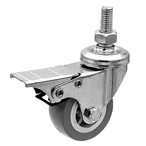 2 Inch Grey Hard PU 1.2″ Tall Threaded Stem Swivel Caster With Front Brake