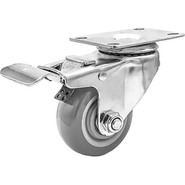 3 in KIT Load Capacity 440 LB Swivel with Brake Side Mount Zinc Plated Injected Grey Rubber Caster 