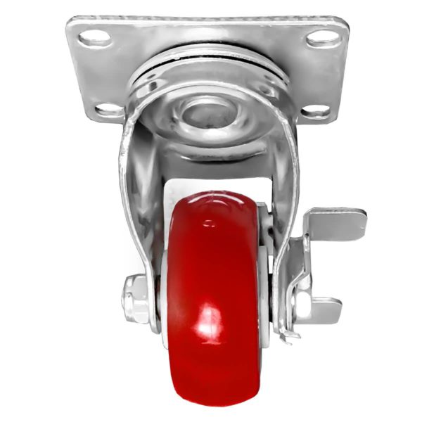 3 inch Red PU Swivel Caster With Side Brake