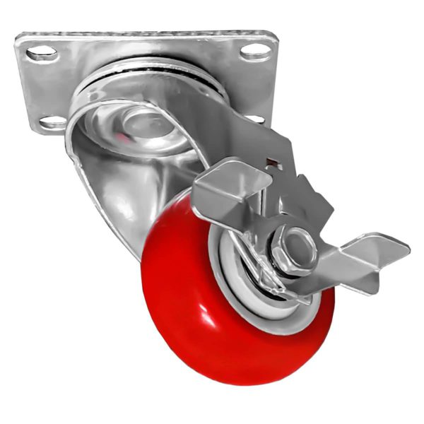 3 inch Red PU Swivel Caster With Side Brake