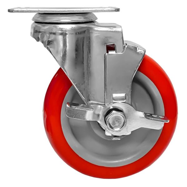 5 inch Red PU Swivel Caster With Side Brake