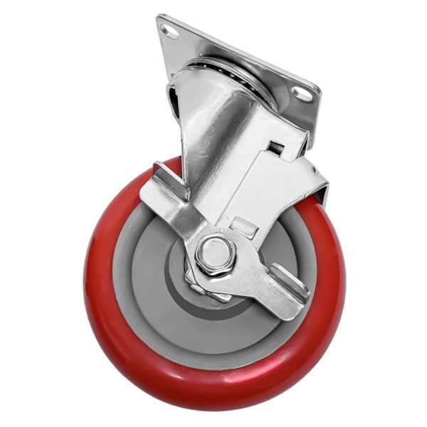 5 inch Red PU Swivel Caster With Side Brake