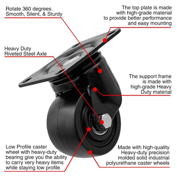 2.5 inch Black Solid PU Swivel Caster Wheel No Brake