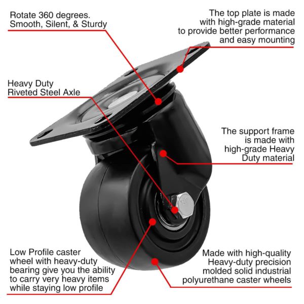 3 inch Black Solid PU Swivel Caster Wheel No Brake