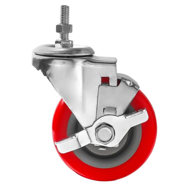 3 inch Red PU Swivel Stem Caster With Side Brake