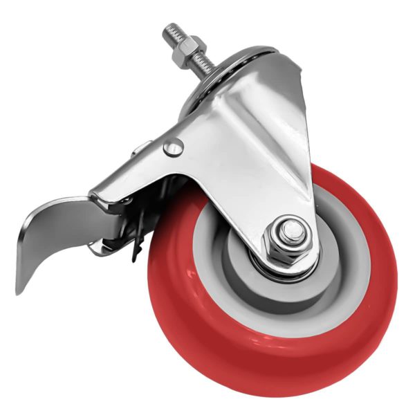 4 inch Red PU Swivel Stem Caster With Front Brake