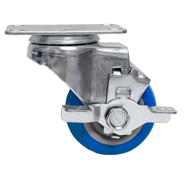3 inch Blue PU Swivel Caster With Side Brake