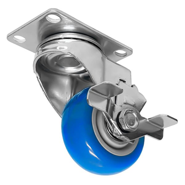 3 inch Blue PU Swivel Caster With Side Brake