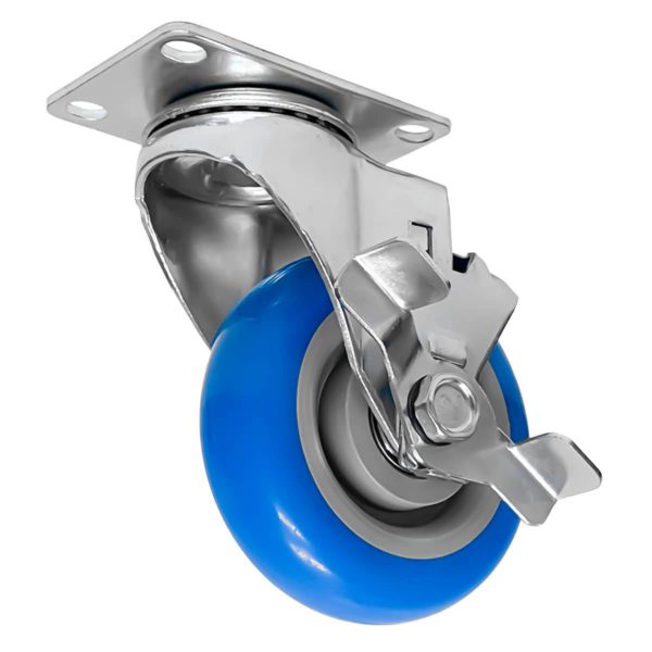 4 inch Blue PU Swivel Caster With Side Brake