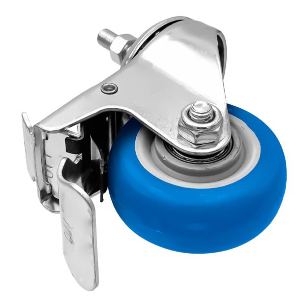 3 inch Blue PU Swivel Stem Caster With Front Brake