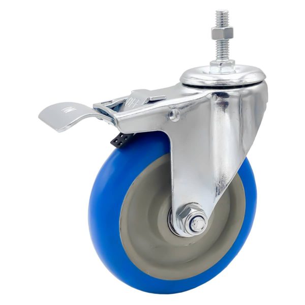 5 inch Blue PU Swivel Stem Caster With Front Brake