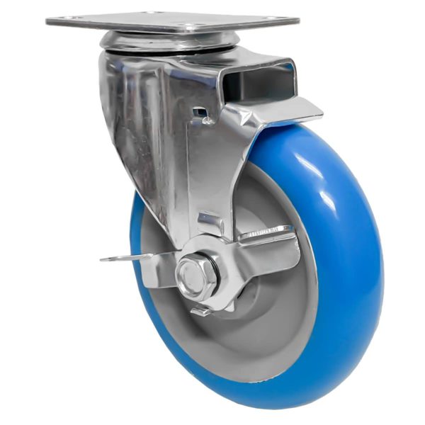 5 inch Blue PU Swivel Caster With Side Brake