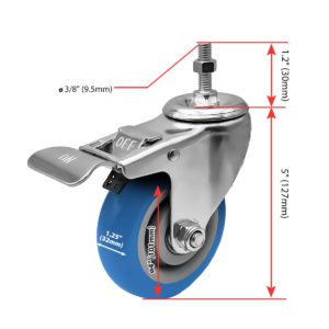 4 inch Blue PU Swivel Stem Caster With Front Brake