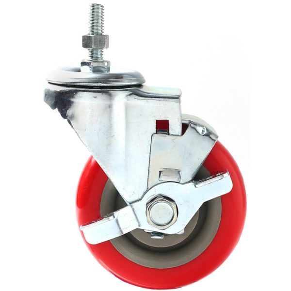 4 inch Red PU Swivel Stem Caster With Side Brake
