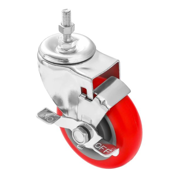 4 inch Red PU Swivel Stem Caster With Side Brake
