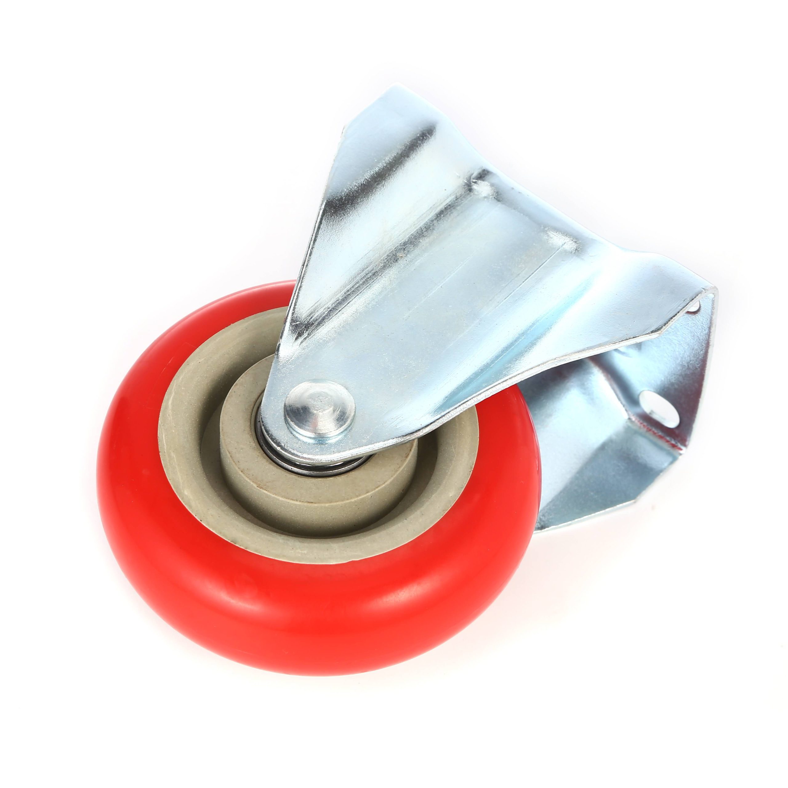 12 Pack 4 inch Red PU Non Swivel Fixed Rigid Caster - Factor Duty