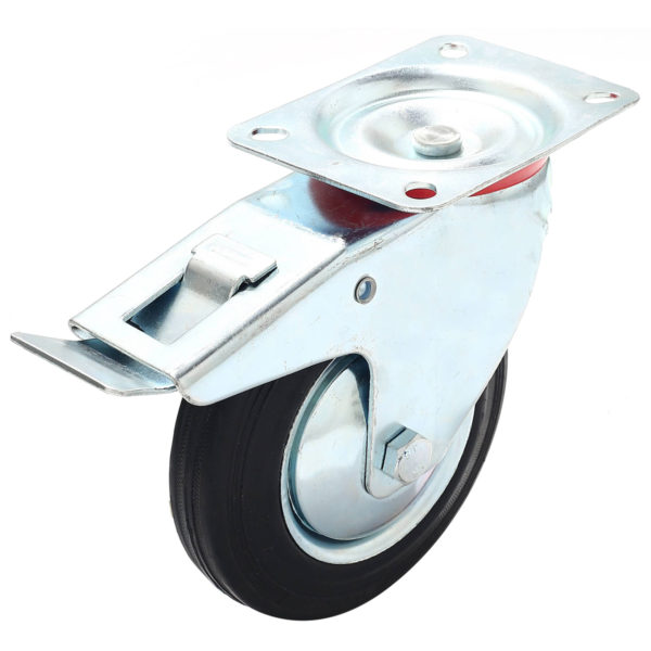 6 Inch Black Rubber Swivel Caster Wheel With Brake