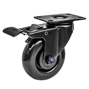 4 Inch All Black PU Swivel Caster Wheel With Brake
