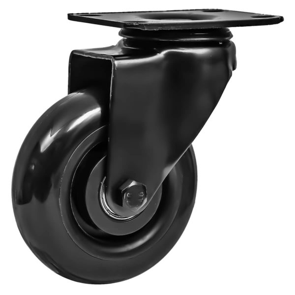 4 Inch All Black PU Swivel Caster Wheel No Brake