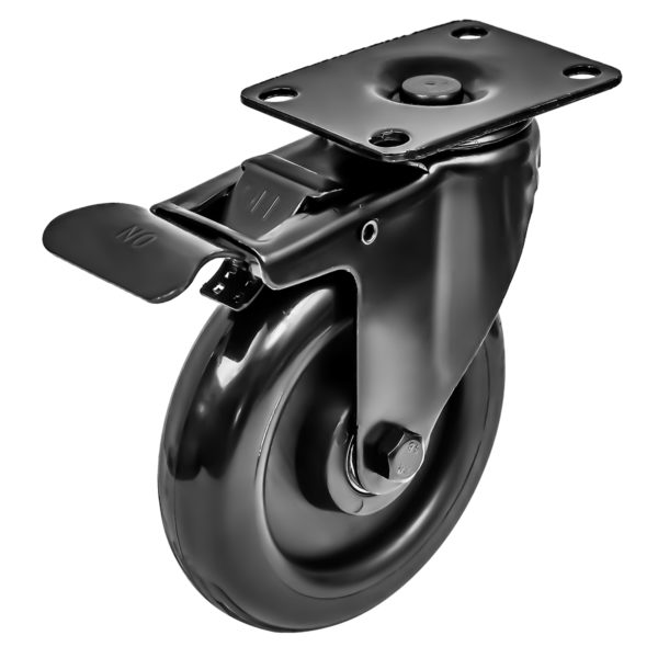 5 Inch All Black PU Swivel Caster Wheel With Brake