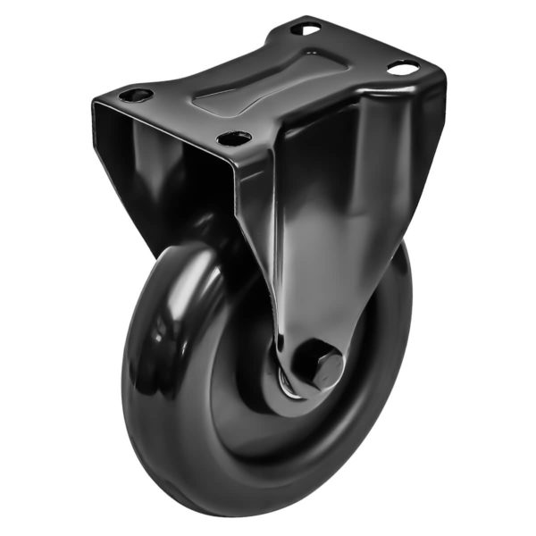 5 Inch All Black PU Non Swivel Caster Wheel Rigid