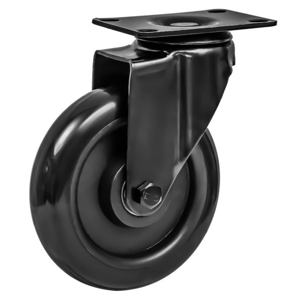5 Inch All Black PU Swivel Caster Wheel No Brake