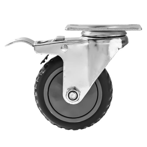 4 inch Grey All Terrain Tyre Veins PU Swivel Caster With Brake