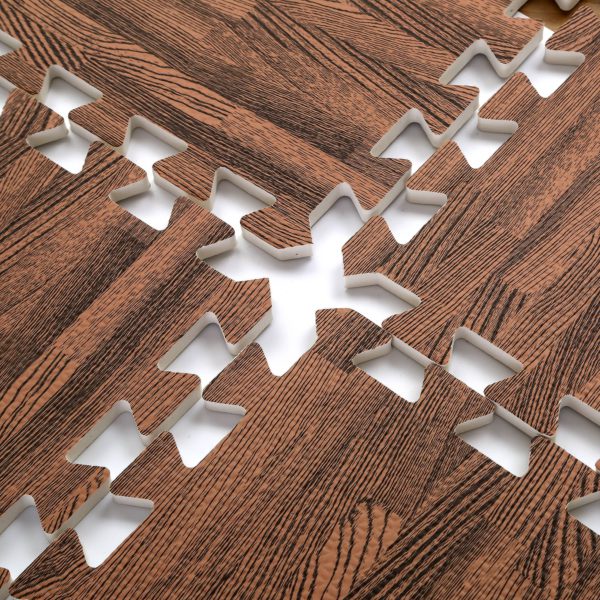24 Pack 24"x24" Interlocking Cherry Wood Floor Foam Mats Exercise Puzzle Tiles