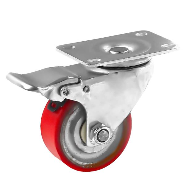 3 inch Red PU Swivel Polyurethane on Cast Iron Wheel Caster With Brake