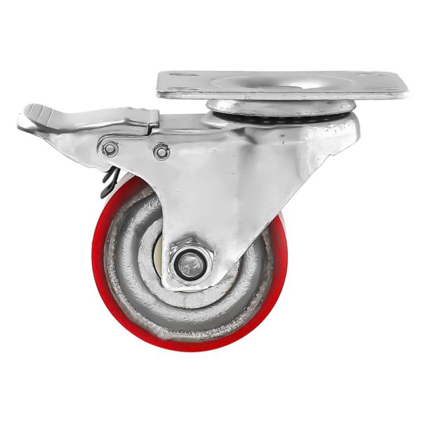3 inch Red PU Swivel Polyurethane on Cast Iron Wheel Caster With Brake