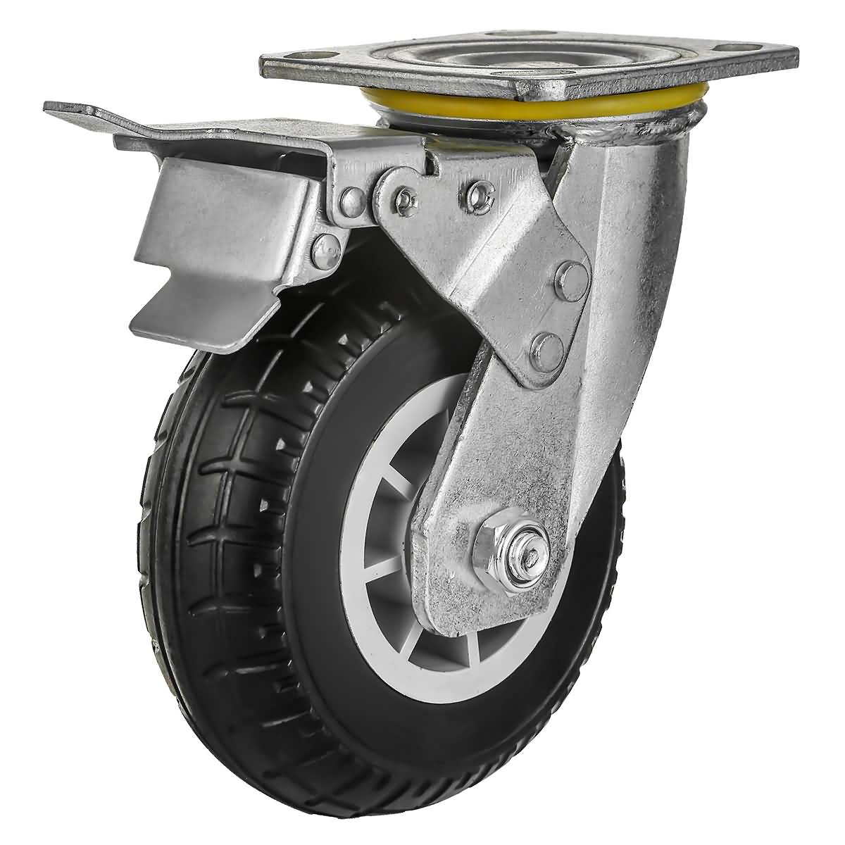 6 inch Black Rubber Swivel Rought All Terrain Caster Wheel With Brake