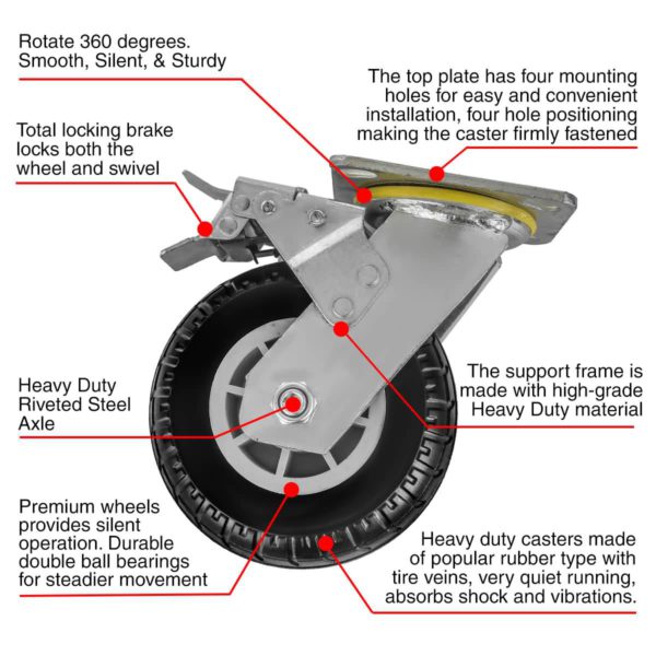6 inch Black Rubber Swivel Rought All Terrain Caster Wheel With Brake