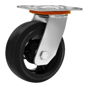 5 Inch Black Rubber ON CAST Iron Swivel Caster Wheel No Brake