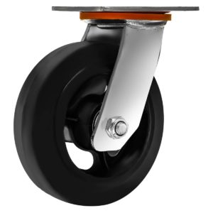 6 Inch Black Rubber ON CAST Iron Swivel Caster Wheel No Brake