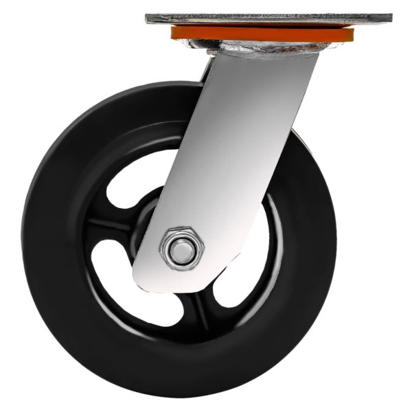 6 Inch Black Rubber ON CAST Iron Swivel Caster Wheel No Brake