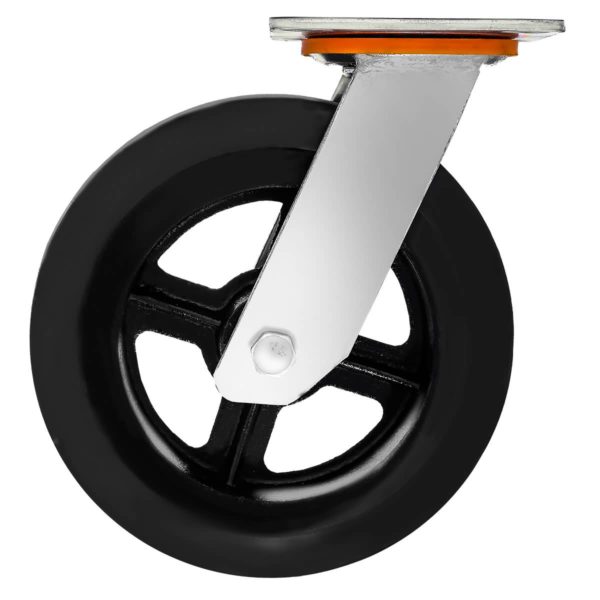8 Inch Black Rubber ON CAST Iron Swivel Caster Wheel No Brake